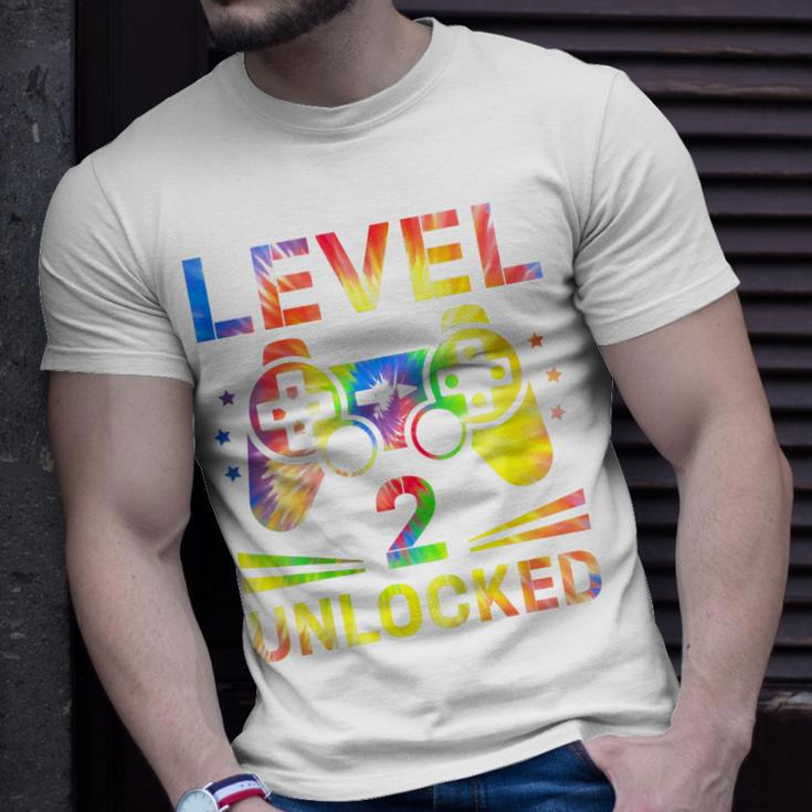Kids Tie Dye Level 2 Unlocked Gamer 2 Year Old 2Nd Birthday Unisex T-Shirt Gifts for Him