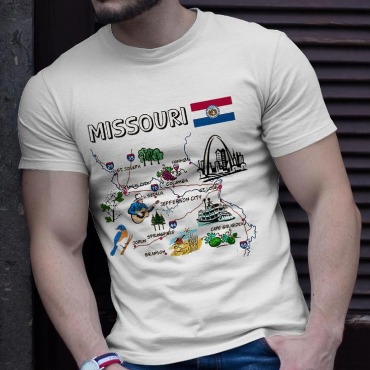 Map Of Missouri Landmarks Major Cities Roads Flag Unisex T-Shirt Gifts for Him