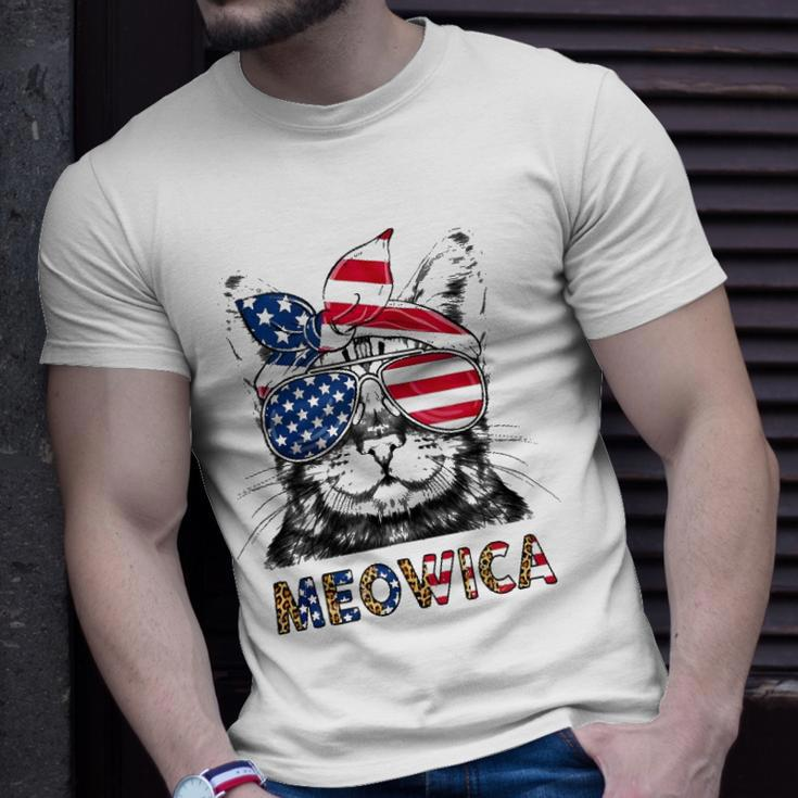 Meowica 4Th Of July Cat American Flag Patriotic Cat Lovers Unisex T-Shirt Gifts for Him