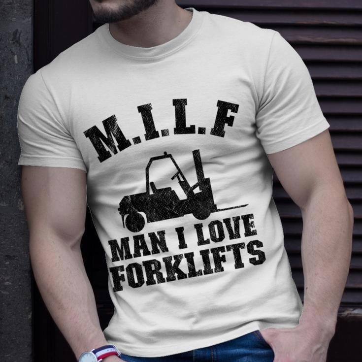 MILF Man I Love Forklifts Jokes Funny Forklift Driver Unisex T-Shirt Gifts for Him