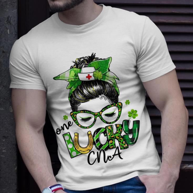 One Lucky Cna Messy Bun Shamrocks St Patricks Day Unisex T-Shirt Gifts for Him