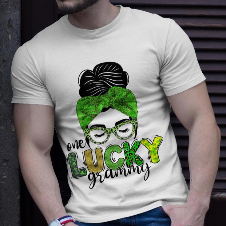 One Lucky Grammy Life Messy Bun St Patricks Day Irish Unisex T-Shirt Gifts for Him