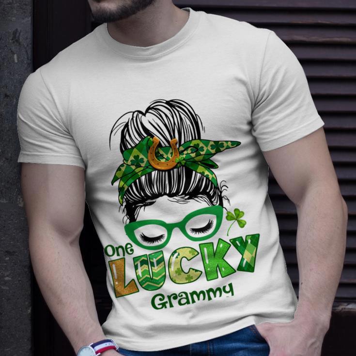 One Lucky Grammy Messy Bun Leopard St Patricks Day Unisex T-Shirt Gifts for Him