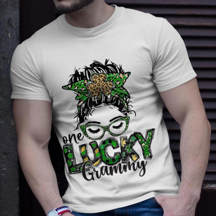 One Lucky Grammy St Patricks Day Messy Bun Leopard Unisex T-Shirt Gifts for Him