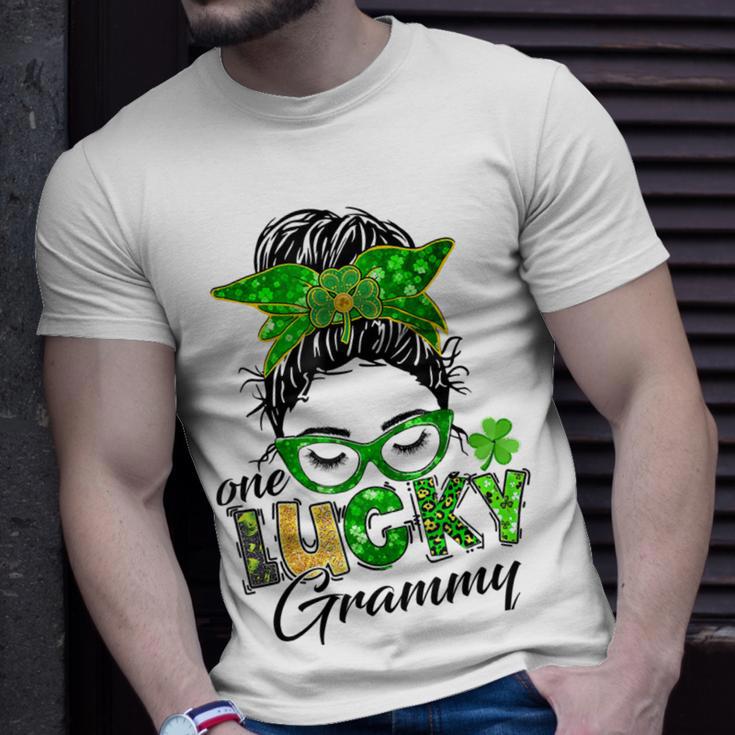 One Lucky Grammy St Patricks Day Messy Bun Mom Irish Unisex T-Shirt Gifts for Him