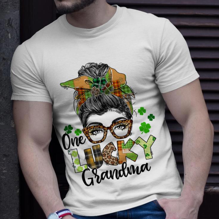 One Lucky Grandma Shamrock Plaid Leopard St Patricks Day Unisex T-Shirt Gifts for Him