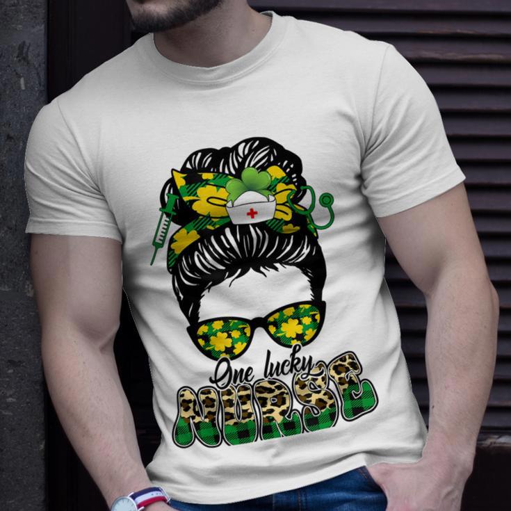 One Lucky Nurse Irish Leopard Messy Bun St Patricks Day Unisex T-Shirt Gifts for Him