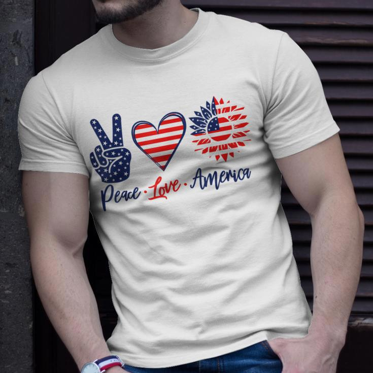 Peace Love America Sunflower Funny 4Th Of July Fireworks Unisex T-Shirt Gifts for Him