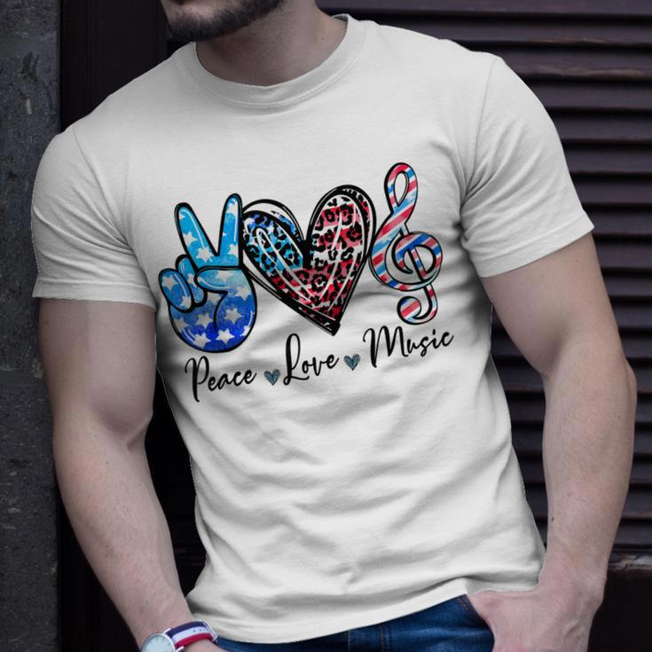 Peace Love Music Us Flag 4Th Of July Music Teacher Patriotic Unisex T-Shirt Gifts for Him
