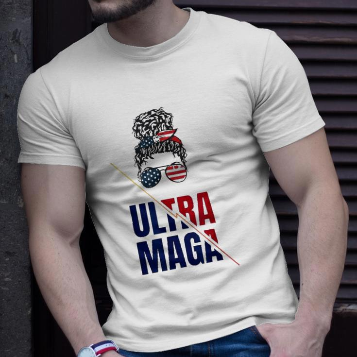 Pro Trump Ultra Mega Messy Bun Usa Flag Anti Joe Biden Unisex T-Shirt Gifts for Him