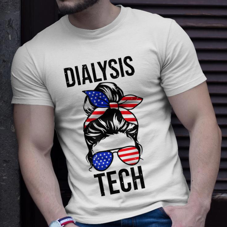 Proud Messy Bun American Dialysis Tech Nurse 4Th Of July Usa Unisex T-Shirt Gifts for Him
