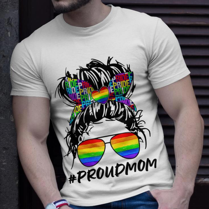 Proud Mom Lgbt Gay Pride Messy Bun Rainbow Lgbtq Unisex T-Shirt Gifts for Him