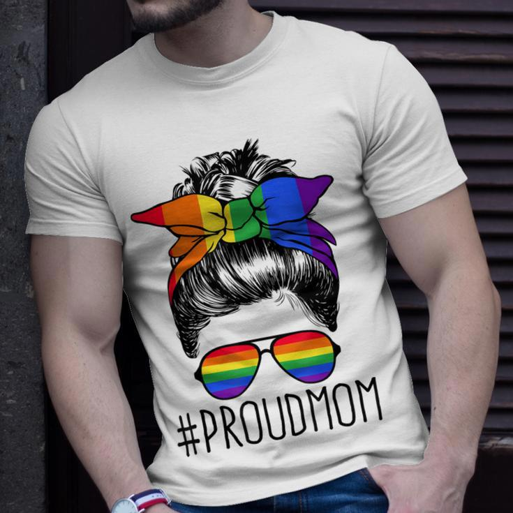 Proud Mom Messy Hair Bun Lgbtq Rainbow Flag Lgbt Pride Ally V3 Unisex T-Shirt Gifts for Him