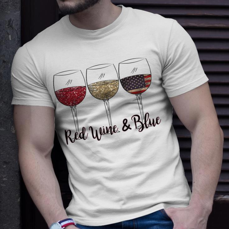 Red Wine & Blue 4Th Of July Wine Red White Blue Wine Glasses V2 Unisex T-Shirt Gifts for Him