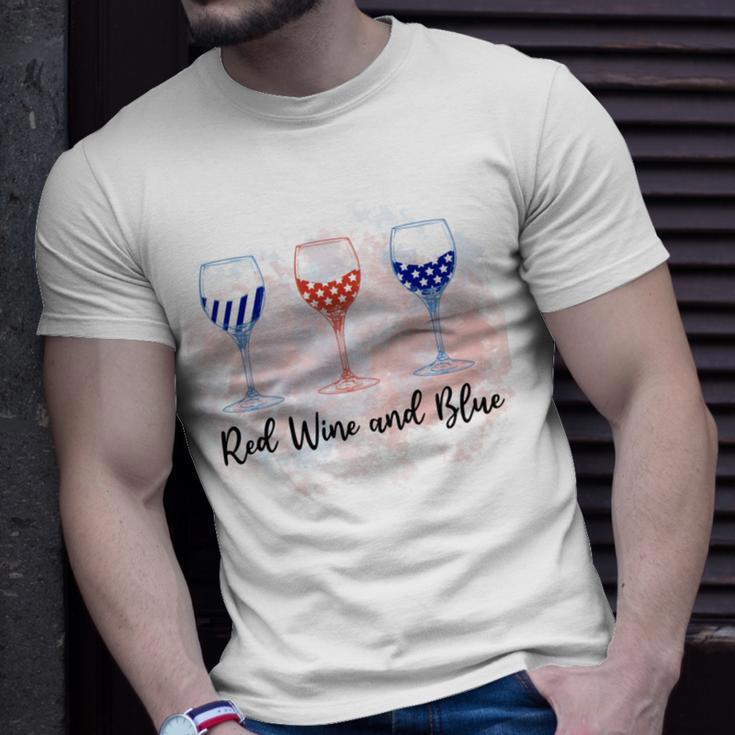 Red Wine Blue 4Th Of July Wine Red White Blue Wine Glasses Unisex T-Shirt Gifts for Him