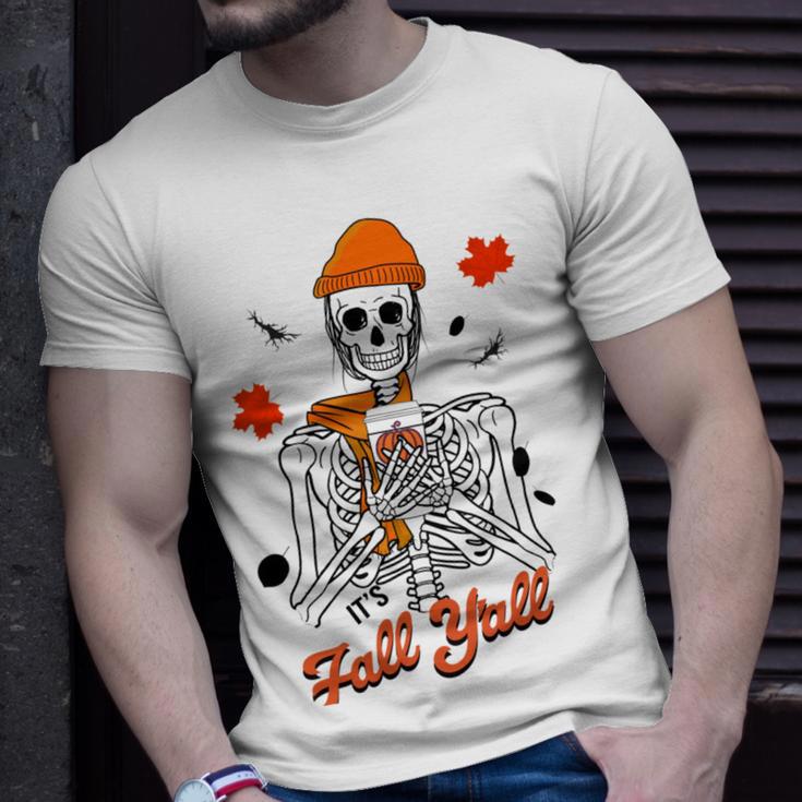 Skeleton It’S Fall Y’All Thanksgiving Funny Autumn Halloween Unisex T-Shirt Gifts for Him