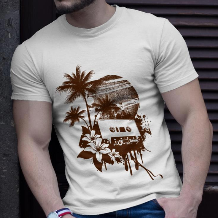 Summer Party Brown Palm Trees Flower Cassette Unisex T-Shirt Gifts for Him