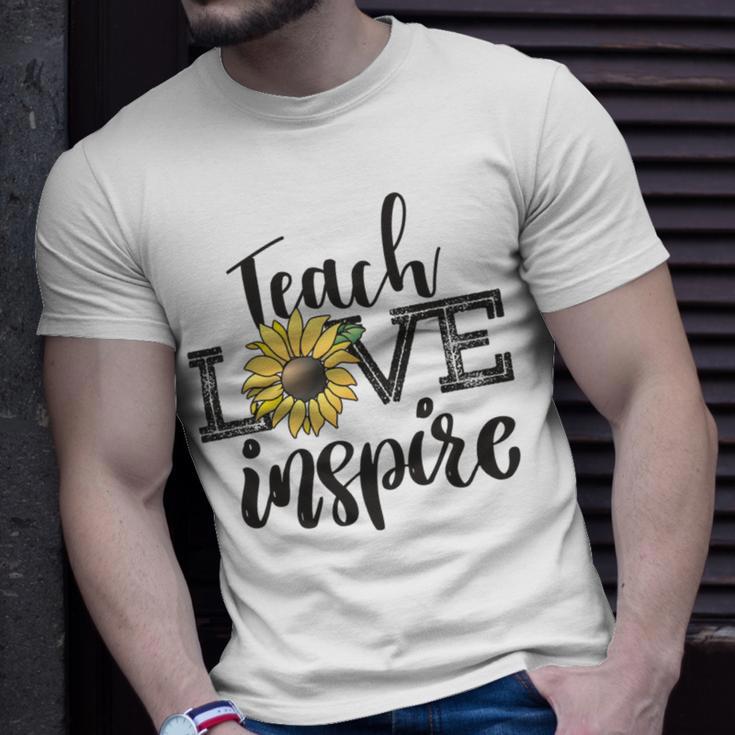 Teach Love Inspire Sunflower Teacher Inspirational Quotes Cute Lettering Unisex T-Shirt Gifts for Him