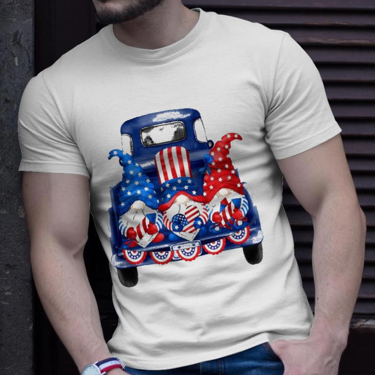 Usa Patriotic Gnomes With American Flag Hats Riding Truck Unisex T-Shirt Gifts for Him