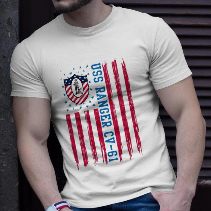Uss Ranger Cv 61 American Flag Aircraft Carrier Veterans Day Unisex T-Shirt Gifts for Him