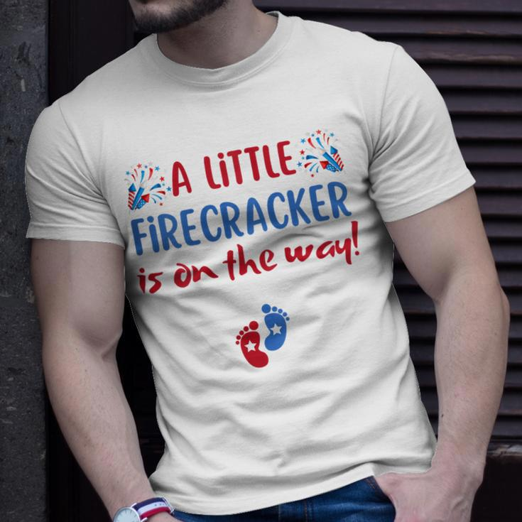 Womens 4Th Of July Pregnancy A Little Firecracker Is On The Way Unisex T-Shirt Gifts for Him
