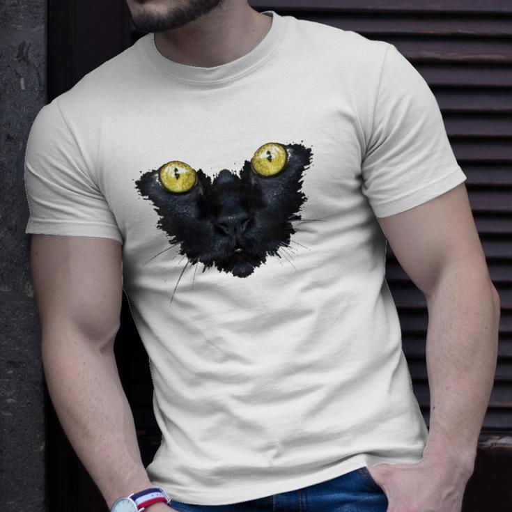 Womens Black Cat Yellow Eyes Kitty Kitten Cat Face Unisex T-Shirt Gifts for Him