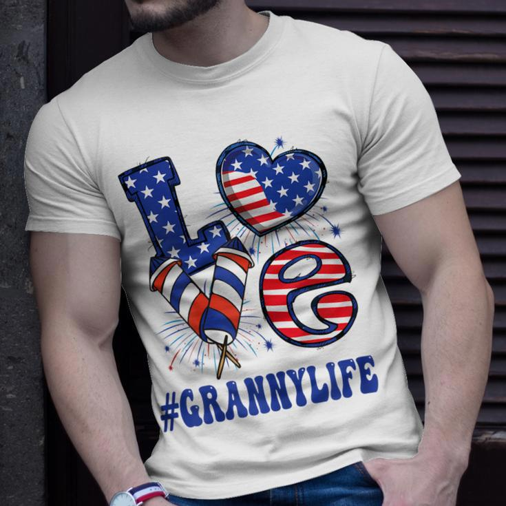 Womens Granny Love Usa Flag Grandma 4Th Of July Family Matching Unisex T-Shirt Gifts for Him