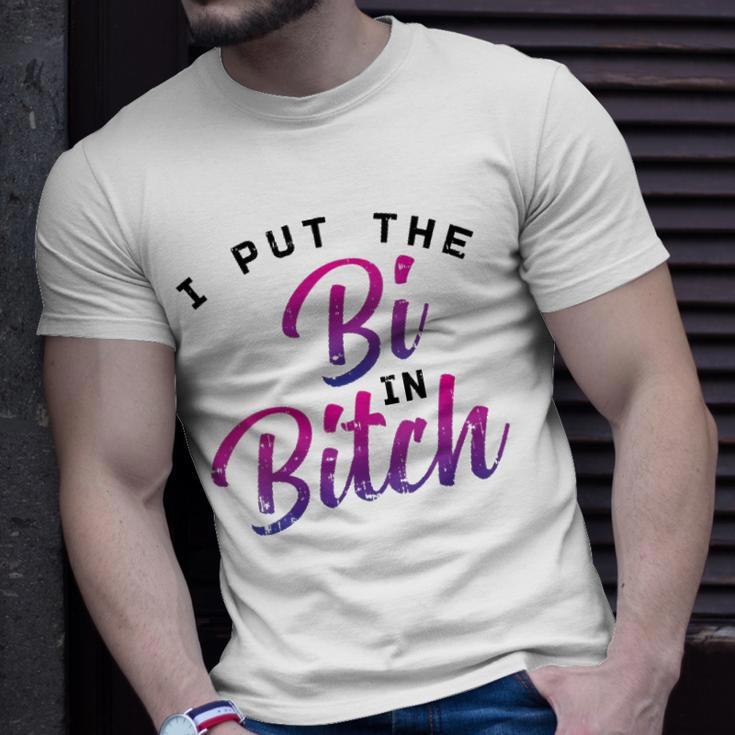 Womens I Put The Bi In Bitch Funny Bisexual Pride Flag Lgbt Gift Unisex T-Shirt Gifts for Him