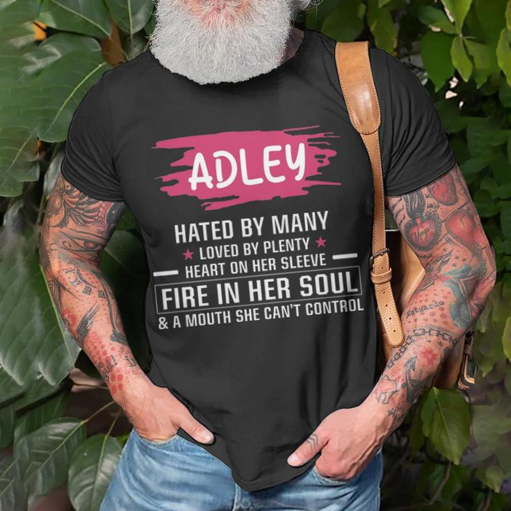 Adley Name Adley Hated By Many Loved By Plenty Heart On Her Sleeve T-Shirt Gifts for Old Men