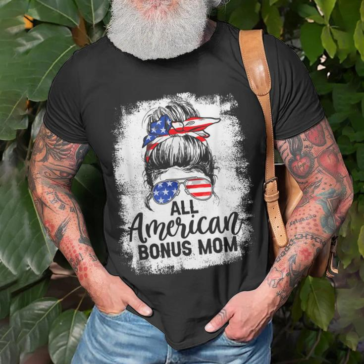 All American Bonus Mom 4Th Of July Messy Bun Proud Merica Unisex T-Shirt Gifts for Old Men