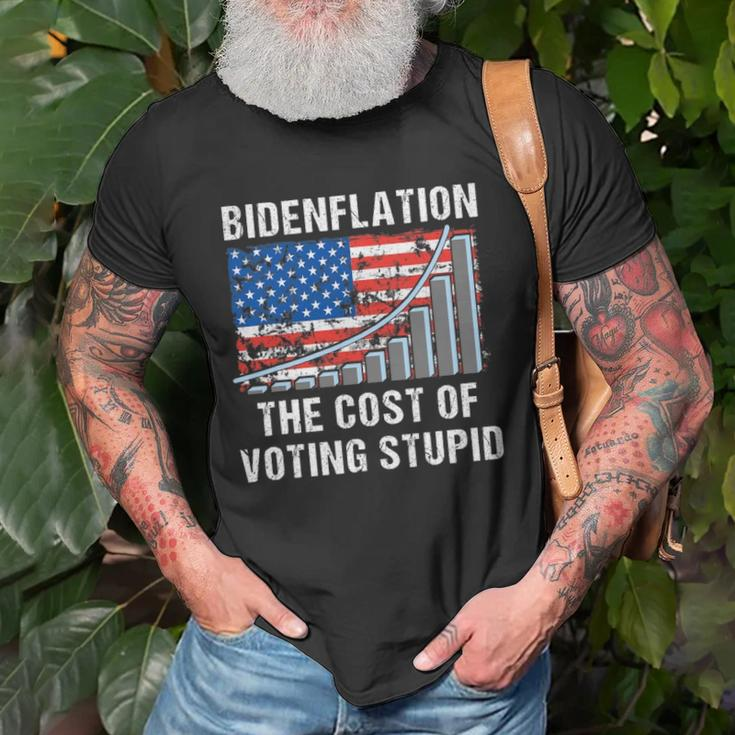 American Flag With Inflation Graph Funny Biden Flation Unisex T-Shirt Gifts for Old Men