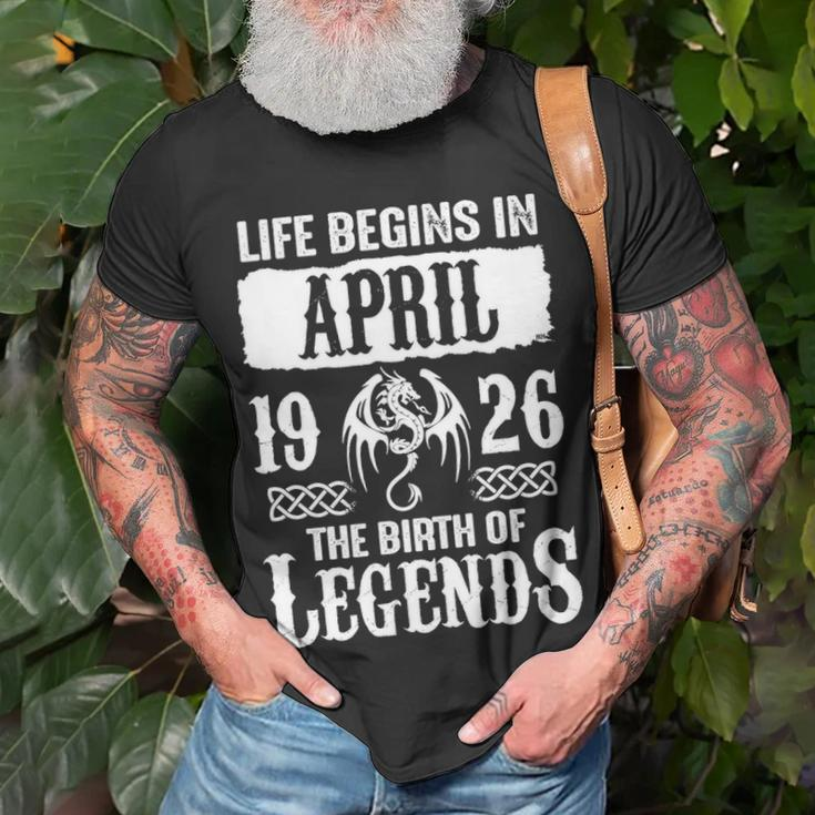 April 1926 Birthday Life Begins In April 1926 T-Shirt Gifts for Old Men