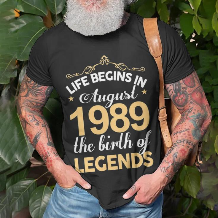 August 1989 Birthday Life Begins In August 1989 V2 T-Shirt Gifts for Old Men