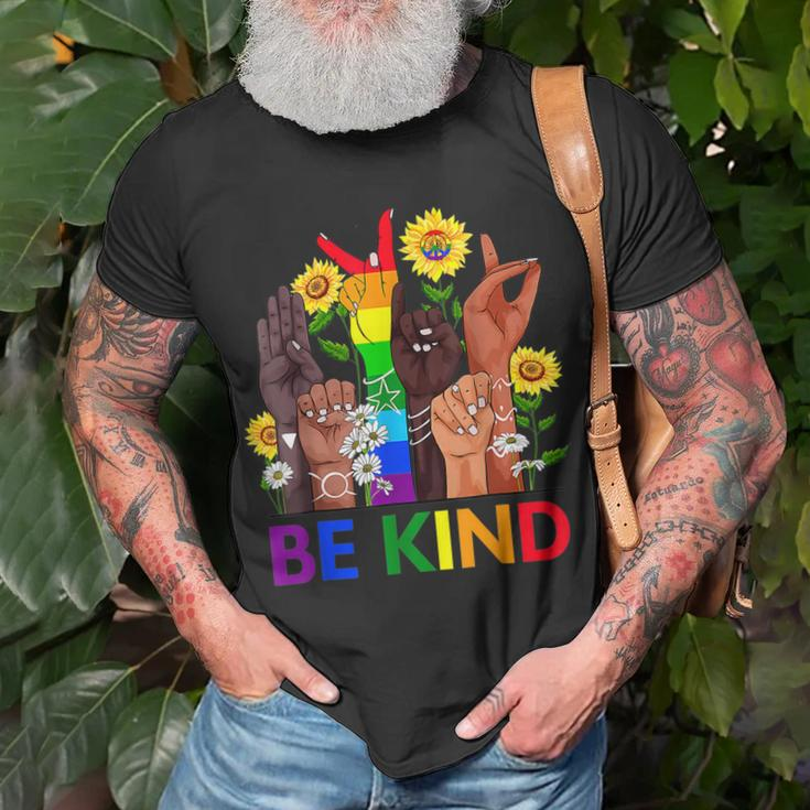 Be Kind Sign Language Hand Talking Lgbtq Flag Gay Pride Unisex T-Shirt Gifts for Old Men