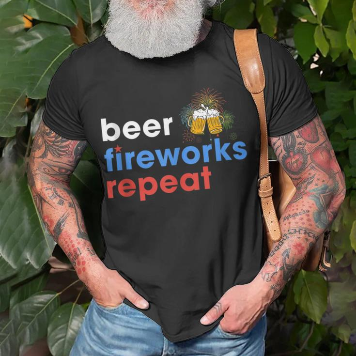 Beer Fireworks Repeat Funny 4Th Of July Beer Lovers Gifts Unisex T-Shirt Gifts for Old Men