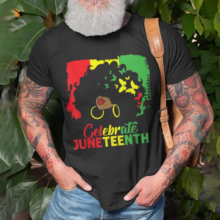 Black Women Messy Bun Juneteenth Celebrate Indepedence Day Unisex T-Shirt Gifts for Old Men