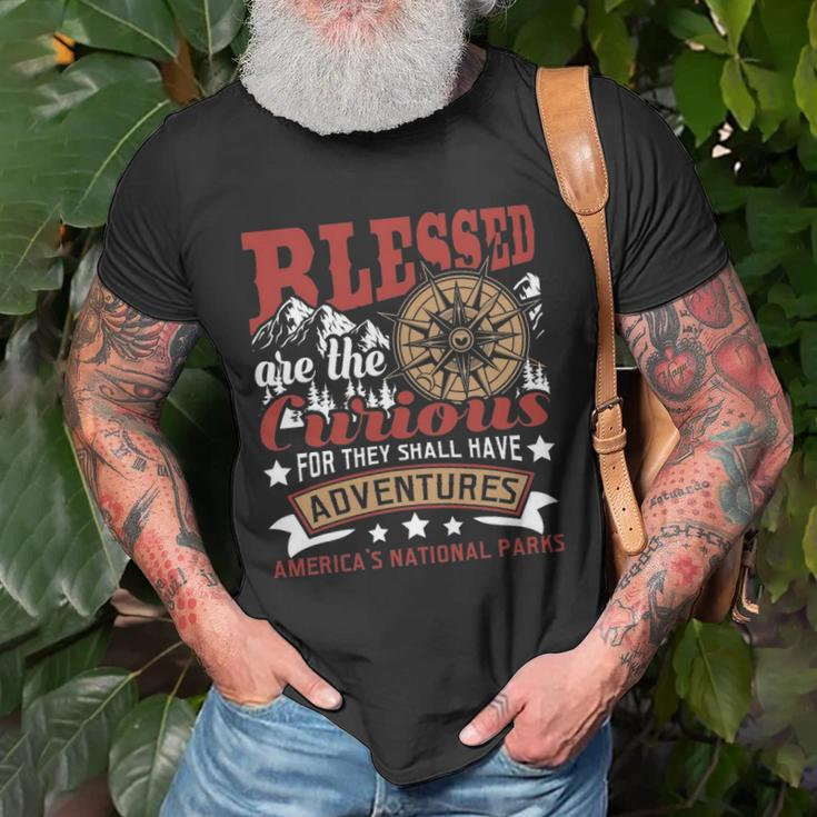 Blessed Are The Curious - Us National Parks Hiking & Camping Unisex T-Shirt Gifts for Old Men