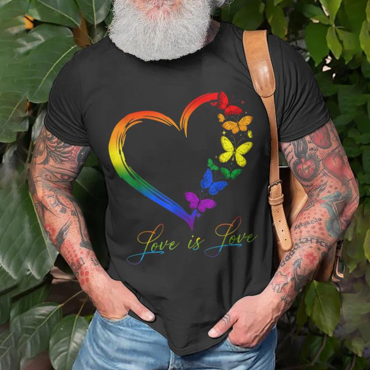 Butterfly Heart Rainbow Love Is Love Lgbt Gay Lesbian Pride Unisex T-Shirt Gifts for Old Men