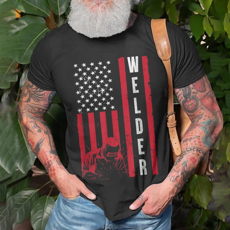 Cool Welding Us Flag Art For Men Women Welder Welding Lover Unisex T-Shirt Gifts for Old Men