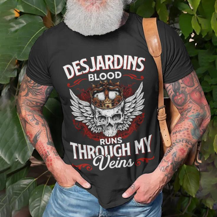 Desjardins Blood Runs Through My Veins Name V2 Unisex T-Shirt Gifts for Old Men