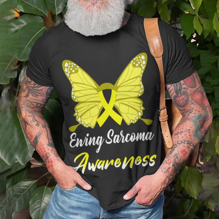 Ewings Sarcoma Awareness Butterfly Yellow Ribbon Ewings Sarcoma Ewings Sarcoma Awareness Unisex T-Shirt Gifts for Old Men