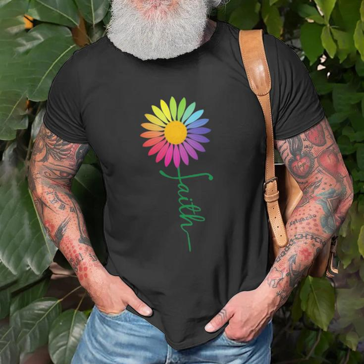 Faith Cross Flower Rainbow Christian Gift Unisex T-Shirt Gifts for Old Men