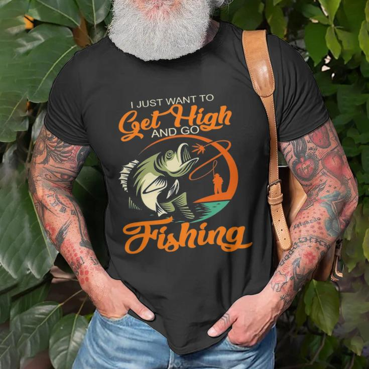 Fisherman I Just Want To Get High And Go Fishing Vintage Unisex T-Shirt
