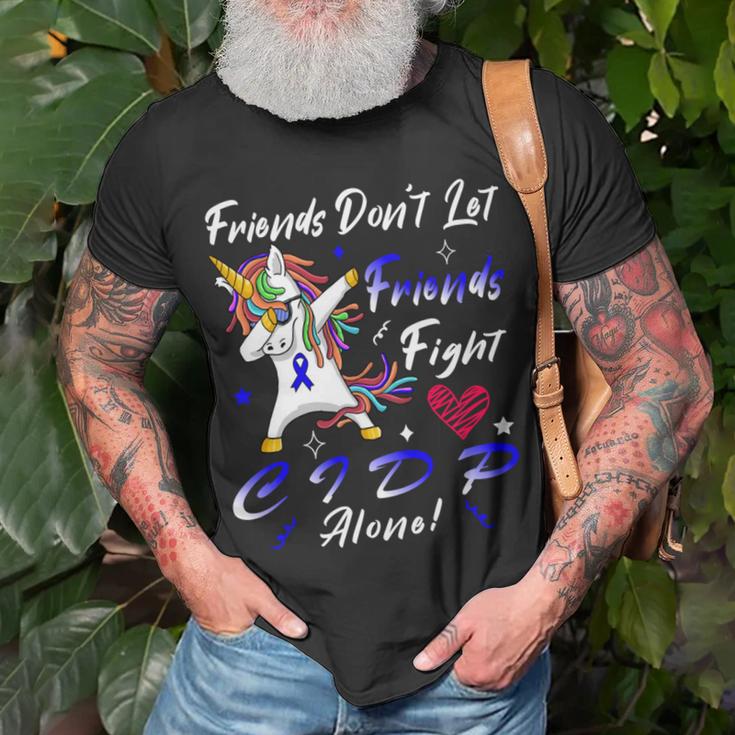 Friends Dont Let Friends Fight Chronic Inflammatory Demyelinating Polyneuropathy Cidp Alone Unicorn Blue Ribbon Cidp Support Cidp Awareness V2 Unisex T-Shirt Gifts for Old Men