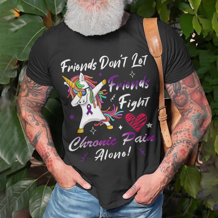 Friends Dont Let Friends Fight Chronic Pain Alone Unicorn Purple Ribbon Chronic Pain Support Chronic Pain Awareness Unisex T-Shirt Gifts for Old Men