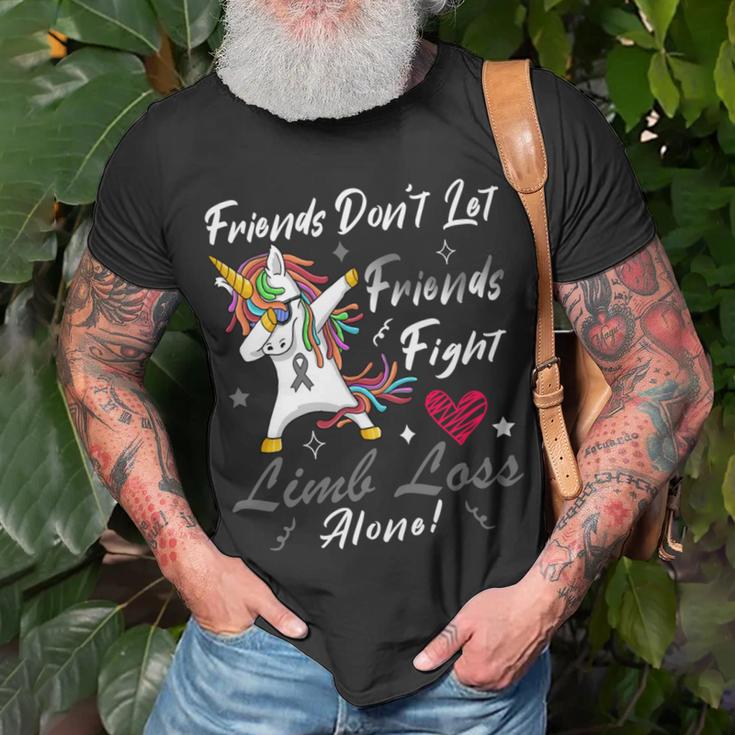 Friends Dont Let Friends Fight Limb Loss Alone Unicorn Grey Ribbon Limb Loss Limb Loss Awareness Unisex T-Shirt Gifts for Old Men