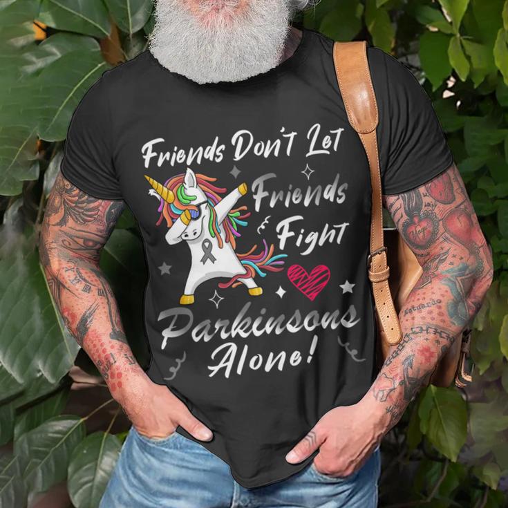 Friends Dont Let Friends Fight Parkinsons Alone Grey Ribbon Parkinsons Parkinsons Awareness Unisex T-Shirt Gifts for Old Men