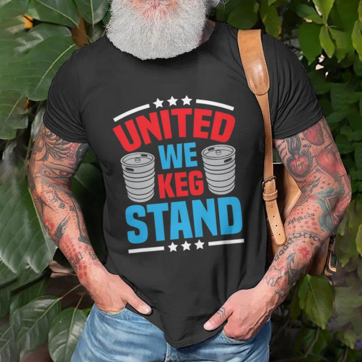 Funny Alcohol United We Keg Stand Patriotic 4Th Of July Unisex T-Shirt Gifts for Old Men