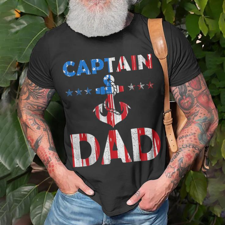 Funny Captain Dad Boat Owner American Flag 4Th Of July Unisex T-Shirt Gifts for Old Men
