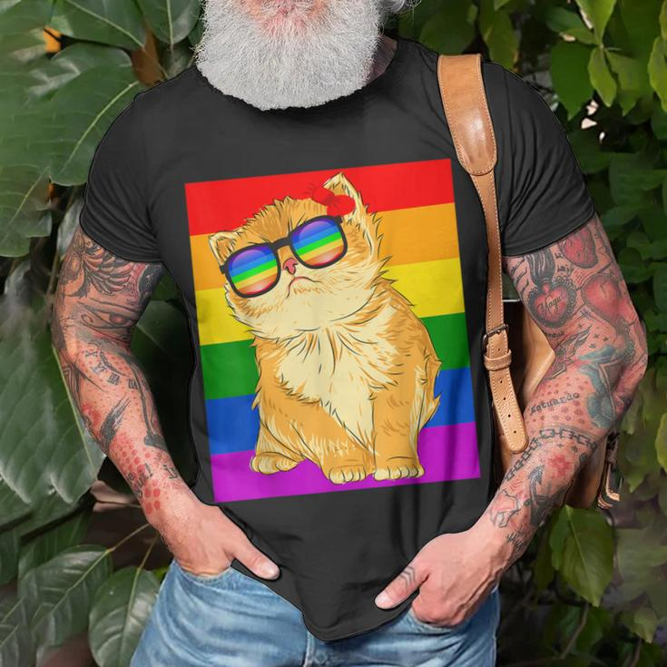 Funny Cat Lgbt Gay Rainbow Pride Flag Boys Men Girls Women Unisex T-Shirt Gifts for Old Men
